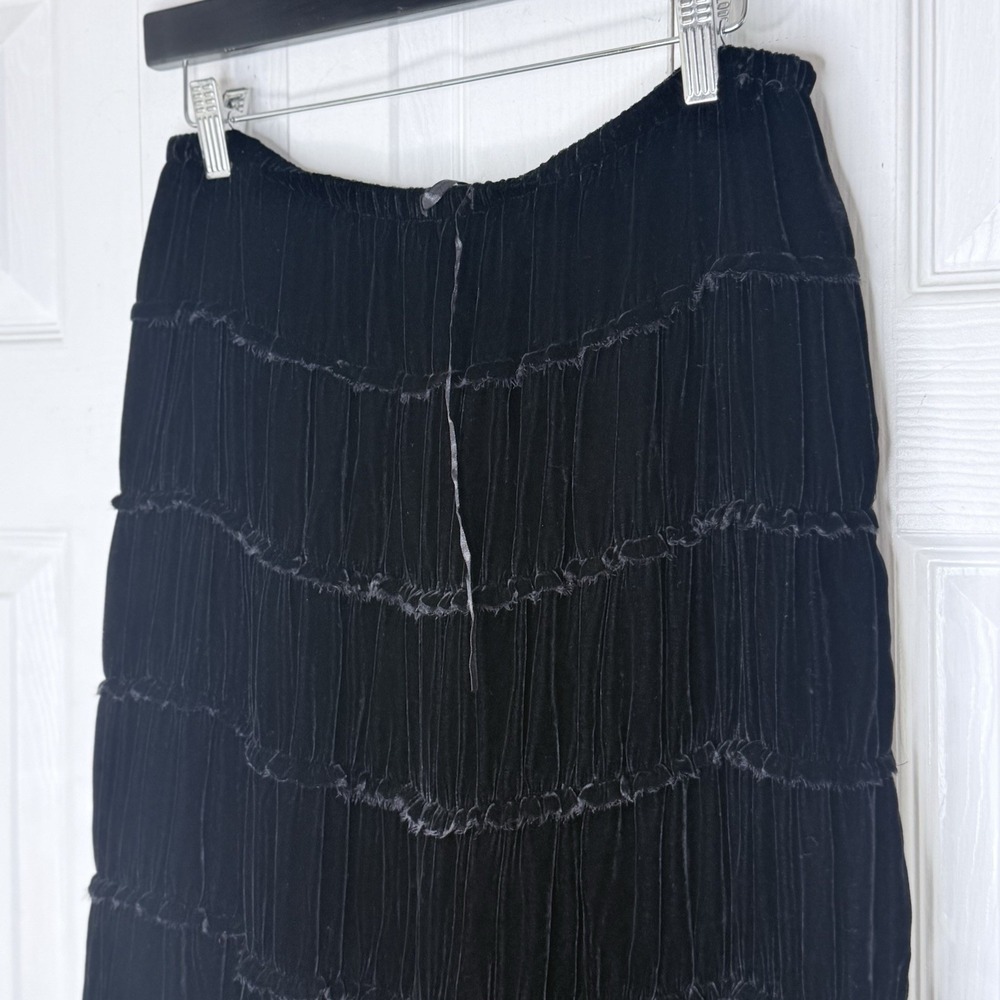 CC Couture Black Velvet Silk Blend Skirt Tiered Scalloped Whimsigoth Goth Y2K S - Picture 3 of 10